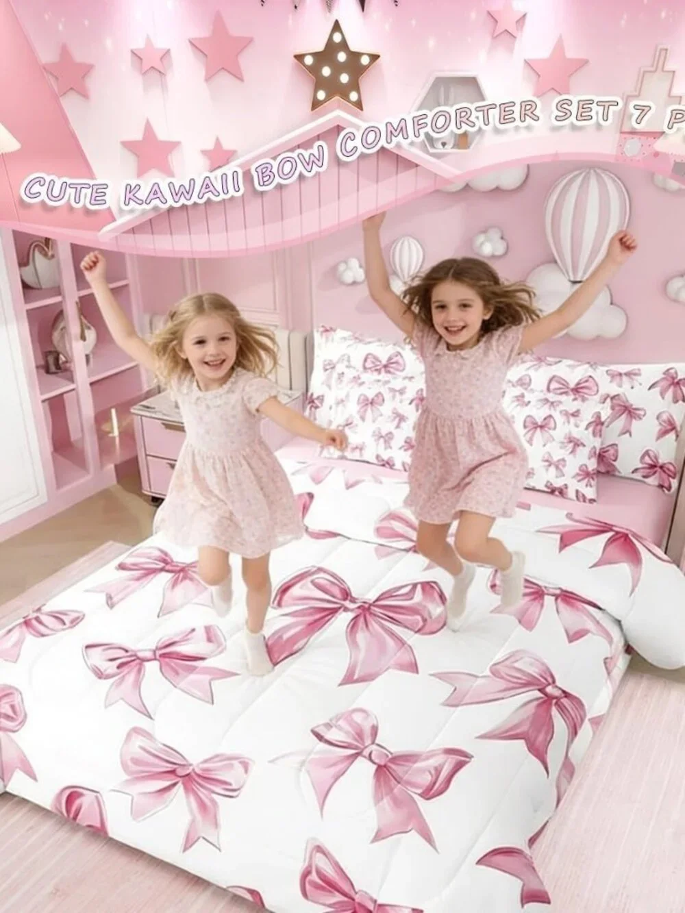 Kawaii Bowknot Girls Bed in A Bag with Sheets Dreamy Princess Style Twin Comfort